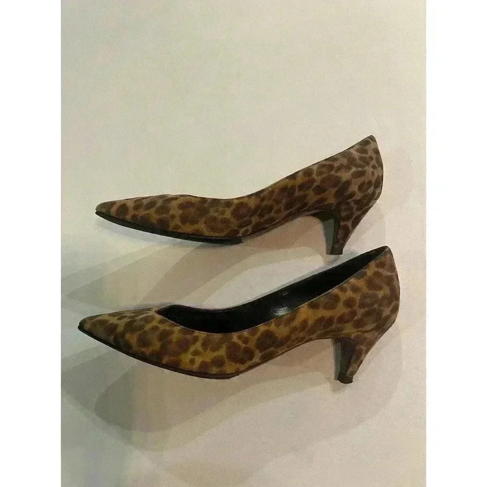 YSL Yves Saint Laurent Leopard Kitten Heels Pumps 36.5 6.5 Charlotte Black Tan - Picture 5 of 13